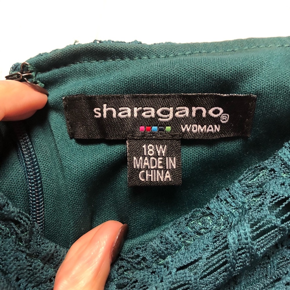 Sharagano Green Lace Off the Shoulder Dress - Picture 4 of 6